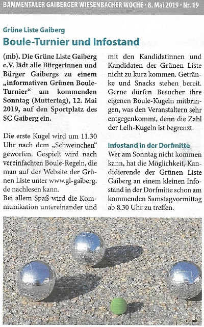 Bammentaler Gaiberger Wiesenbacher Woche  Nr. 19, 08.05.2019